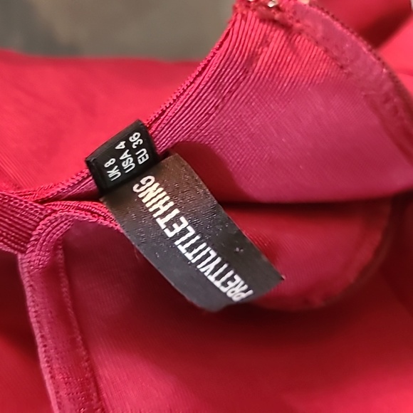 Prettylittlething Maroon Wine mermaid peplum Bandage Cocktail party dress - Picture 6 of 8